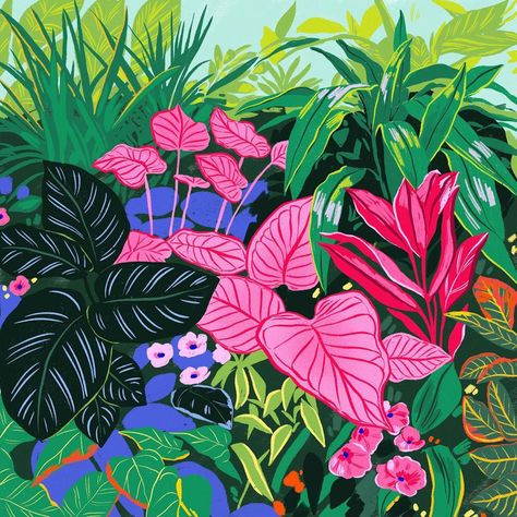 Tropical Illustration, Summer Illustration, Art Tropical, Creatures Of The Night, Tropical Art, Fabric Animals, Plant Illustration, Cotton Quilting Fabric, Flower Illustration