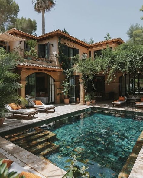 Meditterean House, Italian House Aesthetic, Tuscan Style Homes, Mansion Exterior, Styling Tricks, Best Home Design, Coastal House Plans, Pool Landscape Design, Architecture Model House