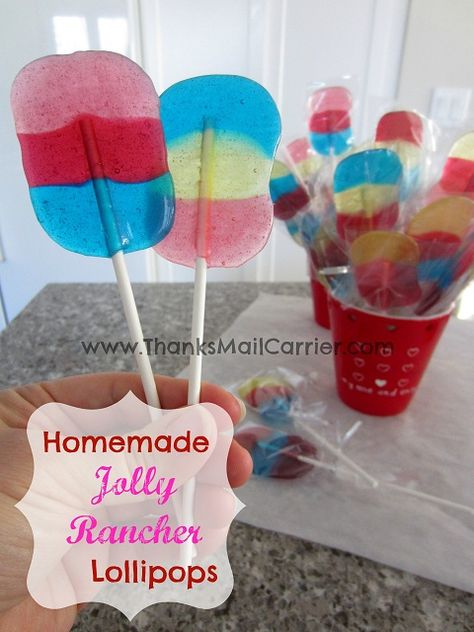 SO simple - awesome Melting Jolly Ranchers Lollipop idea! Melting Jolly Ranchers, Jolly Rancher Suckers, Jolly Rancher Lollipops, Home Made Candy, Jolly Ranchers, Candy Drinks, Mail Carrier, Jolly Rancher, Valentines Day Activities