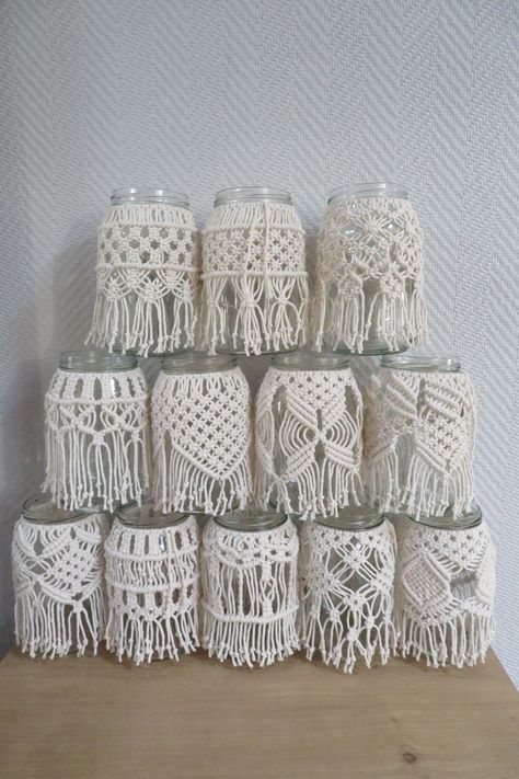 Macrame Jars, Macrame Candle Holder, Simpul Makrame, Pola Macrame, Free Macrame Patterns, Macrame Plant Hanger Patterns, Macrame Knots Tutorial, Macrame Knots Pattern, Macrame Wedding