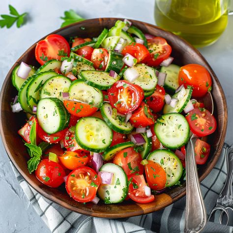 How to Make a Refreshing Cucumber Tomato Salad Tomato And Cucumber Salad, Cucumber And Tomato Salad, Tomato Cucumber Salad, 2024 Recipes, Cucumber Tomato Salad, Cucumber Tomato, Juicy Tomatoes, Healthy Sides, Ripe Tomatoes