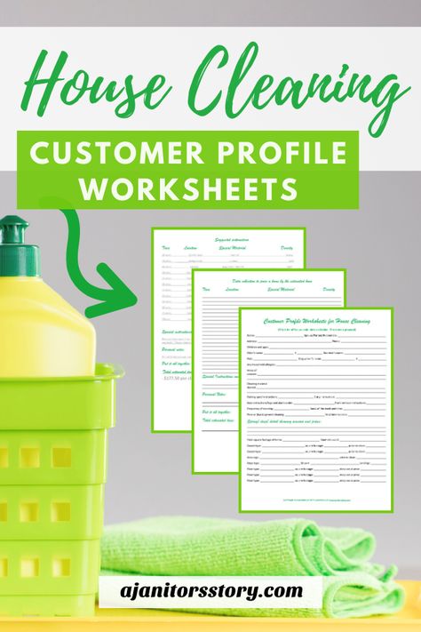 Customer Profile Intake Worksheets for professional house cleaners.  Grab these sheets while they're FREE so that you 'll collect all the important details of your next house cleaning customer.  Print-and-go business forms maid services.  #ajanitorsstory #housecleaningbusiness #freecleaningprintables Cleaning Business Forms Free Printable, Cleaning Business Flyers Ideas, Cleaning Business Price List, House Cleaning Services Prices, House Cleaning Business Pricing, Cleaning Business Forms, Housekeeping Checklist Cleaning Services, Cleaning Prices, Commercial Cleaning Business Pricing