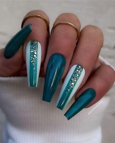 Fall Coffin Nails, Teal Acrylic Nails, Nails Teal, Burgundy Acrylic Nails, Teal Nail Designs, Teal Nails, Fancy Nails Designs, Cute Acrylic Nail Designs, Dope Nail Designs