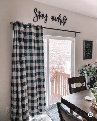 Rustic Sliding Door Curtains, Dining Room Door Curtains, Curtains For Sliding Patio Door Farmhouse, Dining Room Sliding Glass Door Curtains, Glass Sliding Door Curtains, Sliding Glass Door Decorating Ideas, Patio Door Coverings Curtains, Sliding Glass Door Curtains Kitchen, Farmhouse Sliding Door Window Treatments