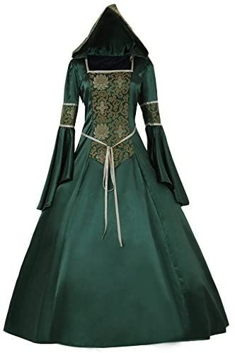 Amazon.com: CosplayDiy Women's Medieval Hooded Fancy Dress Victorian Costume G XL Green: Clothing Helena Targaryen, Gothic Victorian Dresses, Medieval Wedding Dress, Rococo Dress, Slim Bodycon Dress, Medieval Gothic, Witch Dress, Victorian Costume, Medieval Costume