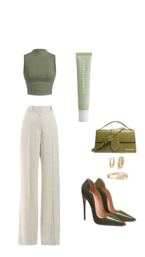 Femine Outfit Casual, Green And Cream Outfit, 750 Shein Gift Card, Sephora Gift, Cream Outfit, Shein Gift Card, Sephora Gift Card, Olive Green Top, Classy Work Outfits