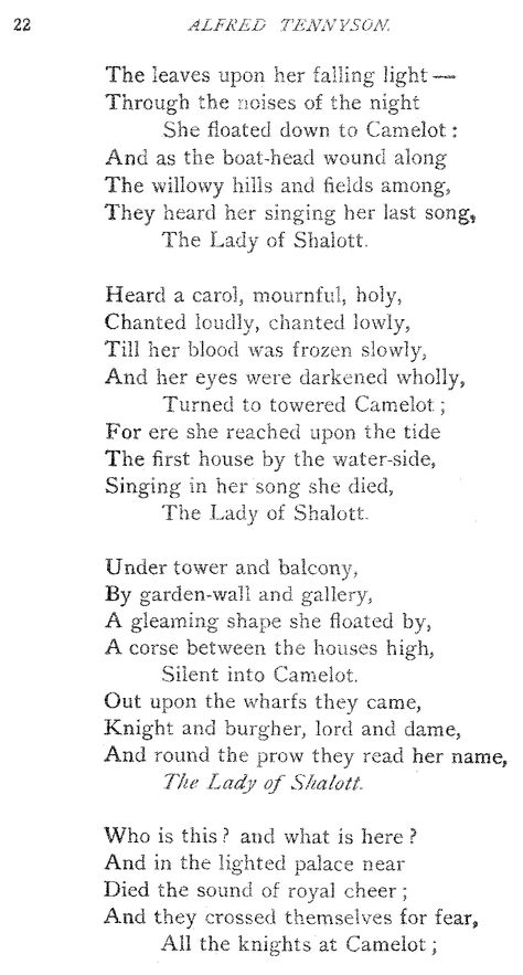 Favorite Poem. . .this adds kindling to the word fire in my brain. The Lady Of Shalott Poem, Medieval Romanticism, The Highwayman Poem, Lady Of Shallot, Poetry Classic, Lady Of Shalott, Favorite Poems, Lord Tennyson, The Lady Of Shalott