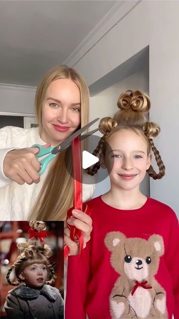 Stefani Chaglar🦋 on Instagram: "Cindy Lou Who Hair Tutorial❤️ @mykitsch ✨ #longhair #longhairstyles #cindylouwho #grinch #thegrinch #longhairdontcare #hairtutorial #hairideas #christmashair #hairhacks #hairtransformation #cosplaying #motheranddaughter #motherdaughterlove #hairfashion" Cindy Lou Hairstyle, Sindyloohoo Grinch Hair, Easy Cindy Lou Who Hair For Kids, Cindy Lue Who Hair, How To Do Cindy Lou Who Hair, Easy Cindy Lou Who Hair, Cindy Lou Hoo Hair, Diy Cindy Lou Who Hair, Cindy Lou Who Hairstyle Diy