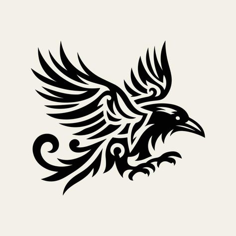 Raven tribal tattoo logo icon design Viking Raven Tattoo Ideas, Raven Tattoo Design, Symbol For Family Tattoo, Raven Design, Crows Drawing, Norse Mythology Tattoo, Tattoo Logo, Raven Logo, Idea Tattoo