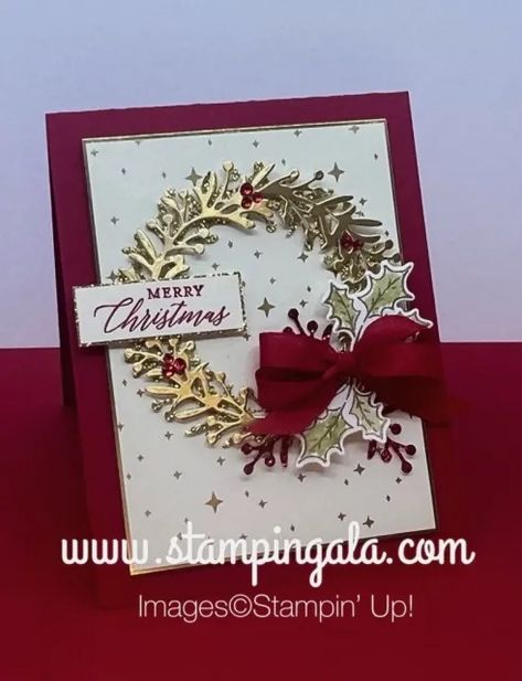 Stamping Elegance with Wishes All Around - Stampin' Gala Stampin Up Arrange A Wreath Christmas Cards, Su Wishes All Around Cards, Shining Christmas Stampin Up Cards, Stampin Up Shining Christmas Dsp, Stampin Up Wishes All Around Cards, Stampin Up Joyful Dsp, Shining Brightly Dsp Cards, Joy Of Christmas Dsp Stampin Up Cards, Stampin Up Christmas Cards 2023-2024