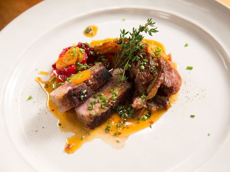 Get this all-star, easy-to-follow Duck a l'Orange recipe from Bobby Flay Duck A La Orange, Perfect Roast Turkey, Chile Pasilla, Bobby Flay Recipes, Orange Food, Cranberry Relish, Duck Confit, Plum Sauce, Bobby Flay