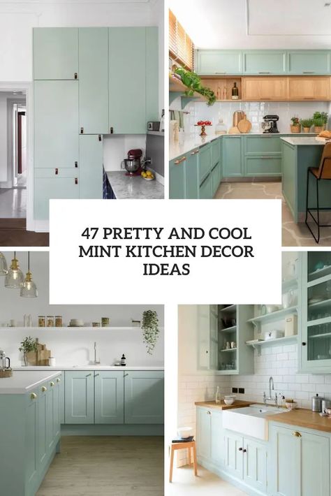 Picture of pretty and cool mint kitchen decor ideas White And Mint Green Kitchen Ideas, Mint Color Kitchen Cabinets, Mint Cabinets Kitchen, Mint Green Kitchen Walls, Mint Green Cabinets Kitchen, Mint Kitchen Cabinets, Mint Green Kitchen Ideas, Mint Green Kitchen Cabinets, Mint Kitchen Decor