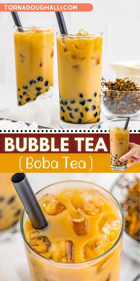 bubble tea Make Your Own Boba, Boba Tea At Home, Easy Bubble Tea Recipe, Thai Tea Boba, Boba Recipe, Boba Tea Recipe, Easy Mocktail Recipes, Bubble Tea Recipe, Thai Milk Tea