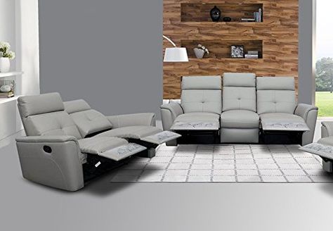 ESF 8501 Recliner Sofa and Loveseat Living Room Set 2Pcs Chic Light Grey Italian Leather >>> You can get additional details at the image link. (This is an affiliate link) #HashTag3 Sofa And Loveseat Living Room, Recliner Living Room, Sofa Kulit, Leather Sofa And Loveseat, Sofa Santai, Modern Living Room Set, Grey Leather Sofa, Leather Living Room Furniture, Furnitur Ruang Keluarga