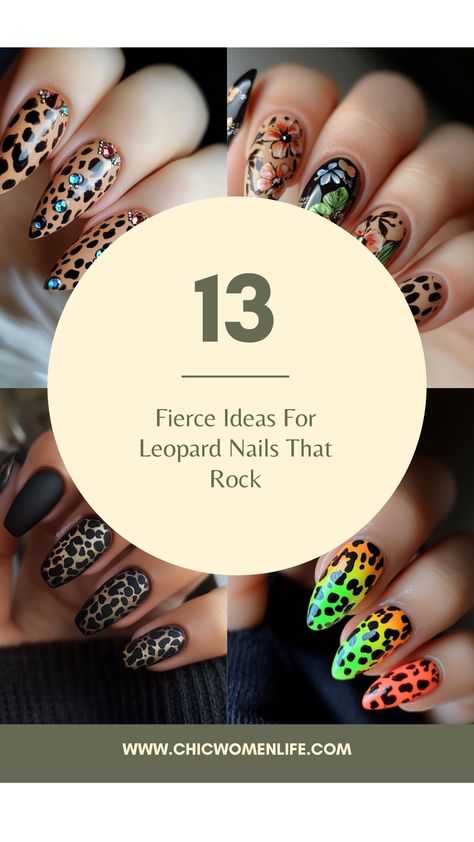 13 Fierce Ideas For Leopard Nails That Rock Neutral Leopard Print Nails, Animal Print Nail Art Designs, Cheetah Accent Nails, Leopard Print Nails Short, Leopard Print Nail Designs, Rock Recipes, Fruit Animals, Animal Print Nails Art, Leopard Print Nails