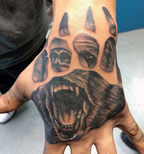 100 Bear Claw Tattoo Designs For Men - Sharp Ink Ideas Bear Claw Tattoo, Bear Paw Tattoos, Elk Tattoo, Herren Hand Tattoos, Claw Tattoo, Hunting Tattoos, Bear Skull, Skull Hand Tattoo, Dog Paw Tattoo