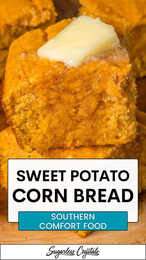 Sweet potato cornbread is an amazing twist to the classic cornbread recipe bringing in the natural sweetness of sweet potatoes and spices to complement all flavors. An easy southern style comfort food Classic Cornbread, Simple Appetizers, Pizza Monkey Bread, Sweet Potato Cornbread, Oven Baked Ribs, Best Potato Recipes, Dinner Recipes Healthy Family, Baked Ribs, Cornbread Recipe