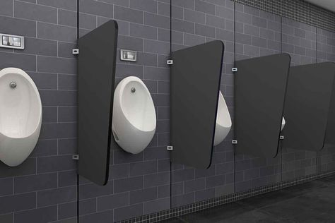 Urinal Modesty Panels (UMPs) Urinal Partition, Urinal Design, Restroom Accessories, Cubicle Partitions, Toilet Cubicle, Private Workspace, Public Restroom, Wall Cladding, Bathroom Space