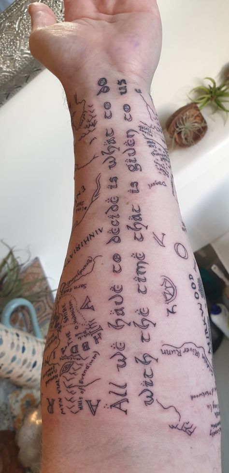 Lord of the Rings Tattoo Middle Earth Map Delicate Lord Of The Rings Tattoo, Hobbit Map Tattoo, Map Of Middle Earth Tattoo, Back Map Tattoo, Lord If The Rings Tattoo, Middle Earth Tattoo Ideas, Lotr Map Tattoo, Lord Of The Rings Back Tattoo, Lord Of The Rings Map Tattoo