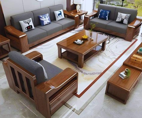 Living Room Sofa Set Ideas, Sala Set Furniture Wooden, Modern Wood Sofa Living Room, Wooden Sofa Set Designs Modern, Wooden Chair Design, Wooden Living Room Furniture, Sofa Table Design, Sofa Couch Design, Wooden Dining Table Designs