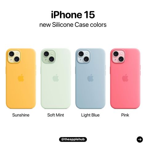 Apple has released new iPhone 15 Silicone cases in new colors - Sunshine - Soft Mint - Light Blue - Pink Iphone 15 Colors, Iphone 15 Blue, Dream Phone, Soft Mint, Blue Iphone, Iphone Photo App, Iphone Photo, Pink Cases, Blue Cases