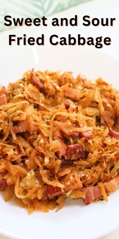 sweet and sour fried cabbage Cabbage With Bacon And Onion, Recipe For Fried Cabbage, Fried Cabbage Recipe, Fried Cabbage With Bacon, Cabbage With Bacon, Fried Cabbage Recipes, Sweet And Sour Cabbage, Winter Side Dishes, Sour Cabbage