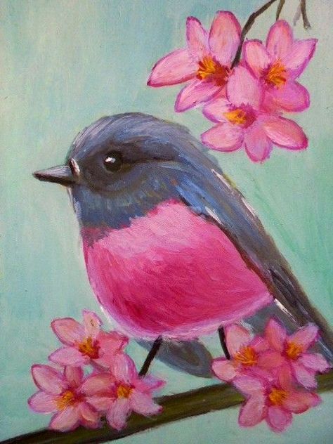 Spring Birds Painting, Bird Pastel Drawing, Oil Pastel Bird, Birds To Paint, Bird Oil Painting, Bird Painting Acrylic, Acrylic Flower Painting, Whimsical Art Paintings, Beginner Art