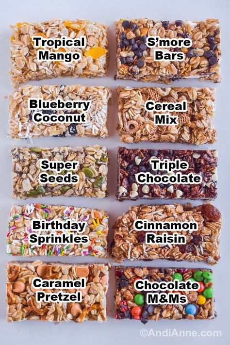 10 No Bake Granola Bars - Andi Anne Granola Rice Krispie Bars, Biscoff Granola Bars, Kid Friendly Granola Bars, 5 Ingredient Granola Bars, Oatmeal Snacks No Bake, Diy That's It Bars, Protein Granola Bites, High Protein Granola Bars Homemade, Diy Chewy Granola Bars