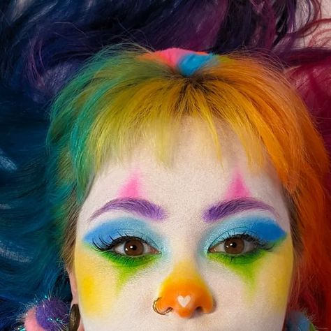 🌈Shan Sunshine🤡 on Instagram: "Pride month might be over, but I'm still here and queer �🌈🥰
-
#clown #clownmakeup #rainbowhair" Clown Makeup Rainbow, Clown Drag Makeup, Rainbow Clown Makeup, Clowncore Pfp, Clown Drag, Clowncore Makeup, Rainbow Clown, Cute Clown Makeup, Clown Core