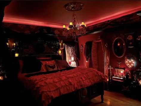 Whimsical Gothic, Gothic Decor Bedroom, Goth Bedroom, Gothic Bedroom, Fantasy Bedroom, Feminine Bedroom, Bedroom Red, Red Rooms, Dream Room Inspiration