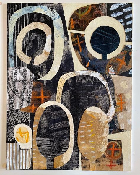 Abstract Collage Painting, Kate Welch Collage, Abstract Collage Art Mixed Media, Cornwall Landscape, Modern Abstract Art Geometric, Gelli Printing Art, Abstract Expressionist Art, Shape Collage, Mixed Media Abstract