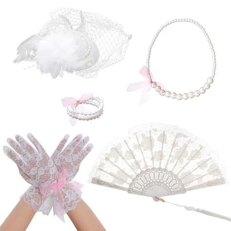 Tea Party Gloves, Party Gloves, Fan Bracelet, Girls Tea Party, Tea Party Favors, Tea Party Decorations, Hat Hair, Tea Party Hats, Bow Bracelet