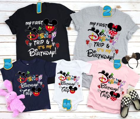 About PERSONALISED Disney Birthday Trip Family Vacation 2022 Tshirt: You will love our comfort T-shirt once you put them on and experience a perfect combination of softness and stretchiness. Each comfort T-shirt is constructed with 100% preshrunk combed ring spun cotton, 30 singles to give you freedom of movement no matter what you’re doing. Perfect Design: Semi-fitted. High stitch density for smoother printing surface. 3/4" non-topstitched collar, taped neck and shoulders, doub... Disney Family Bday Shirts, Disneyworld Birthday Shirt, Mickey Mouse Crew Neck Top For Birthday, Mickey Mouse Crew Neck T-shirt For Birthdays, Mickey Mouse Crew Neck T-shirt For Birthday, Disney Mickey Mouse Tops For Birthday, Disney Birthday Trip, Disney World Birthday, Disney Birthday Shirt