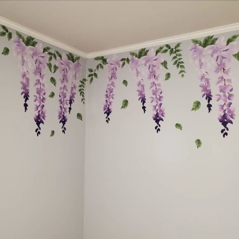 Flowers On Wall Painting, Aesthetic Mural Bedroom Painting, Painting On Room Wall, Diy Flower Wall Mural, Easy Murals To Paint Accent Walls, Wall Painting Ideas Bathroom, Pink And Purple Wall Paint Ideas, Easy Wall Painting Ideas Bedrooms, Painting Ideas On Walls Bedrooms