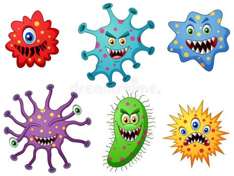 Set of cartoon germ and virus royalty free illustration Antimicrobial Resistance Cartoon, Art Of Beat, Bacteria Cartoon, Cells Project, Antimicrobial Resistance, Dental Posters, Medical School Life, Men Tattoos Arm Sleeve, Preschool Special Education