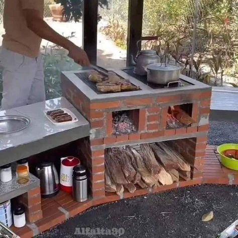 Brick Kitchen Ideas, Outdoor Cooking Fireplace, Outdoor Grill Diy, Outdoor Furniture Diy, Modern Outdoor Kitchen, Outdoor Kitchen Decor, Outdoor Kitchen Plans, Outdoor Stove, Brick Oven