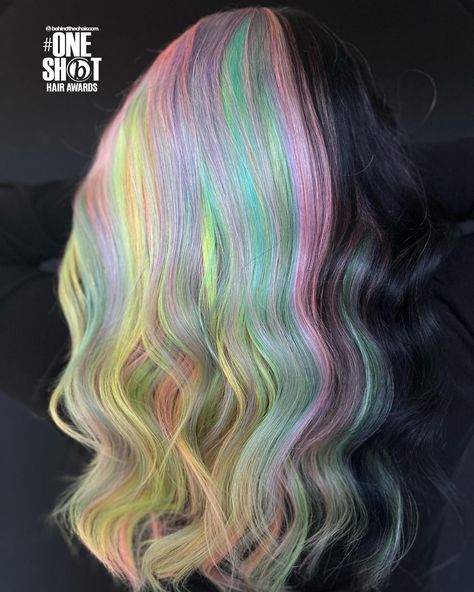 Dayton OH • Vivid Hair Artist stephanie on Instagram: “Gothic pastel 🖤🤍 @oneshothairawards @behindthechair_com @marybehindthechair #btconeshot2023_creativecolor #btconeshot2023_placement …” Gothic Pastel, Pastel Rainbow Hair, Vivid Hair, Rainbow Hair Color, Creative Hair Color, Hair Artist, Pretty Hair Color, Shot Hair Styles, Creative Hairstyles