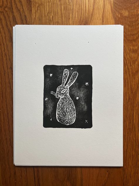 Linocut Rabbit Print - Etsy Linocut Rabbit, Bunny Linocut, Rabbit Linocut, Townhouse Decor, Rabbit Print, Baltimore Md, Sgraffito, Bathroom Art, Linocut Prints