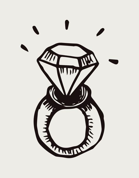 A ring with a diamond. Graphic hand drawn illustration. Vector. Diamond Ring Illustration, How To Draw A Ring, Ring Illustration Drawing, Diamond Ring Tattoo, Wedding Ring Illustration, Wedding Ring Drawing, Diamond Ring Drawing, Rings Drawing, Ring Drawing