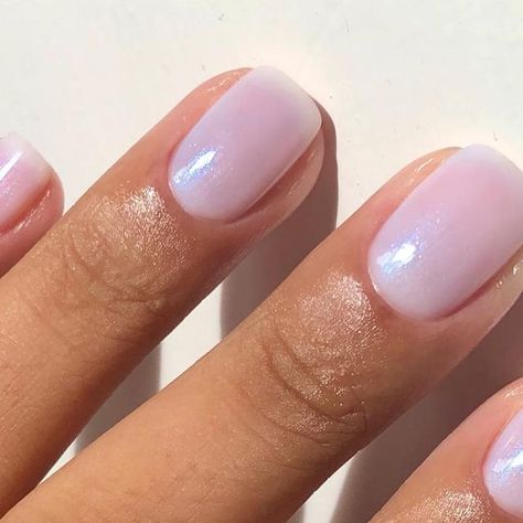 Clearish Nails, Summer Nails Iridescent, Neutral Iridescent Nails, Pearly Nail Polish, Sheer Gel Nails, August Nails Ideas Simple, Opalescent Nails, Nails Opal, Pearlescent Nails