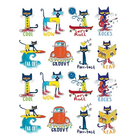 Pete The Cats, Teacher Created Resources, Motivational Sticker, Pete The Cat, Graffiti Cartoons, Activity Ideas, Cat Stickers, Fun Stickers, Free Stickers