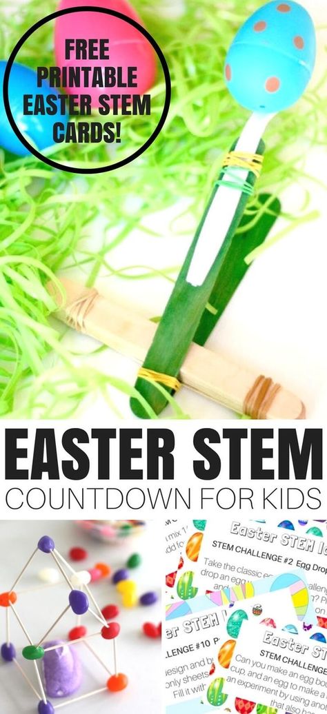 We have the best  EASTER STEM ACTIVITIES COUNTDOWN for junior scientists! Join us for the Easter STEM countdown challenge and play along with great STEM ideas. Simple themes give everyday science and STEM a whole new feel. Make sure to download the FREE printable challenge cards below too Stem Crafts For Kids, Easter Stem Challenge, Easter Slime, Easter Stem Activities, Printable Challenge, Spring Stem Activities, Easter Stem, Girl Scout Daisy Activities, Easter Science