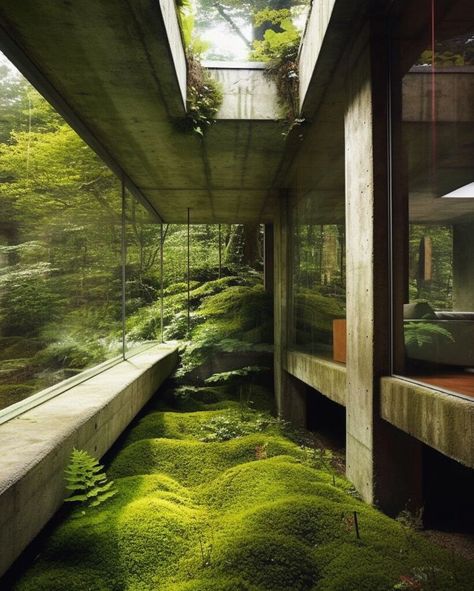 Modern Cabin Home, Outside House Decor, Architecture Courtyard, Glass Trees, Wabi Sabi Interior, Brutalism Architecture, Cabin Home, Japan Architecture, Japan Garden