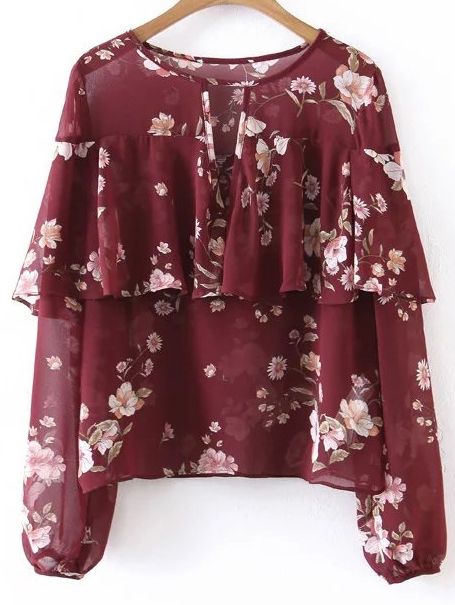 Shop Floral Ruffle Trim Chiffon Top online. SheIn offers Floral Ruffle Trim Chiffon Top & more to fit your fashionable needs. Chiffon Tops For Women Trendy, Stylish Sleeves, Stylish Office Wear, Blouse Tops Designs, Ladies Chiffon Shirts, Girls Dresses Sewing, Fancy Tops, Fashion Tops Blouse, Stylish Office