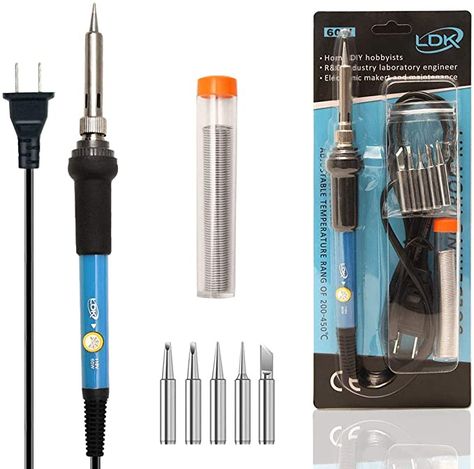 Amazon.com: LDK Soldering Iron Kit Electric 60W 110V Adjustable Temperature Soldering Gun Welding Tools, 5pcs Replacement Tips, Stand and Solder Wire Tube (Basic): Home Improvement Soldering Station Ideas, Jewelry Soldering For Beginners, L Dk, Solder Wire, Soldering Irons, Wet Dry Vacuum Cleaner, Soldering Tools, Soldering Iron Tips, Art Decor Diy