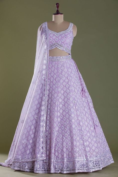 Lavender Colour Outfit Indian, Lavender And White Lehenga, Lavender Colour Dress Indian, Lavender Lehenga Designs, Lavender Dress Indian, Lavender Indian Outfit, Lavender Salwar Suit, Lavender Colour Lehenga, Lehenga Designs For Women