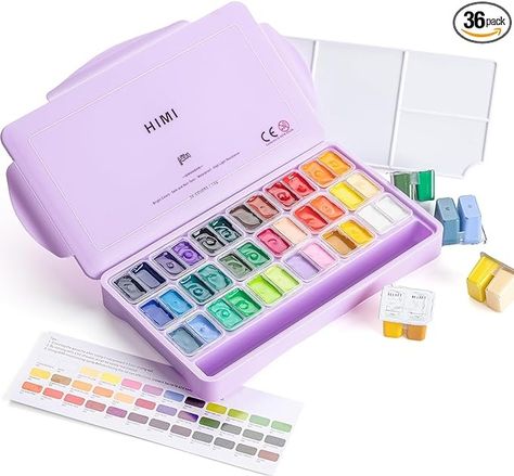 Amazon.com: HIMI Gouache Paint Set，Art Supplies for Professionals，36 Colors 12g，Paint for Canvas and Paper : Arts, Crafts & Sewing Paint For Canvas, Jelly Gouache, Himi Gouache, Gouache Paint Set, Jelly Cups, Purple Cases, Gouache Paint, Green Cases, Gift Inspo