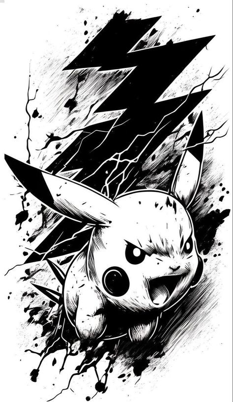 Sketch Pikachu, Pikachu Tattoo Design, Pikachu Tattoo, Lightning Tattoo, Pikachu Drawing, Pokemon Sketch, Saved Tattoo, Cool Tattoo, Cartoon Character Tattoos