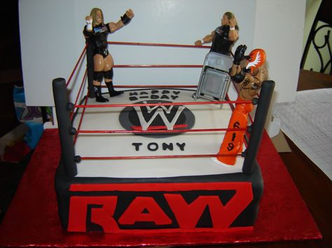 - MADE THIS CAKE FOR MY 10 YEAR OLD GRANDSON'S  BIRTHDAY, CAKE SIZE 2 12" X 12" CAKE, STRAWBERRY WITH STRAWBERRY FILLING. ALL IN FONDANT. Wwe Cake Ideas, Hombre Cake, John Cena Birthday, Wrestling Birthday Cakes, Wwe Birthday Cakes, Wwe Cake, Wrestling Cake, Wrestling Birthday Parties, Wrestling Birthday