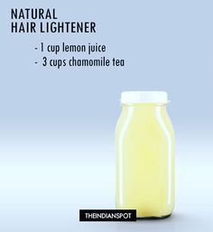 Lemon juice hair lightener: – If you wish to lighten your hair color then a lemon can help you achieve that. Mix one cup of freshly squeezed lemon juice along with 3 cups of strong chamomile tea. Soak your hair with this mixture and allow it to dry and then wash it off and condition your hair. Repeat this process for about 2 to 3 times every week for desired results. #haircolor #naturalhaircare #lemon #chamomile #tea #tips #summerhair #theindianspot Lemon Juice Hair, Lighten Hair Naturally, Hair Lightener, Chemical Products, Lighter Hair, Hair Mask For Growth, How To Lighten Hair, Home Remedies For Hair, Easy Homemade Recipes